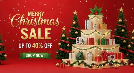 Merry christmas sale up to 40 percent off with gift tower