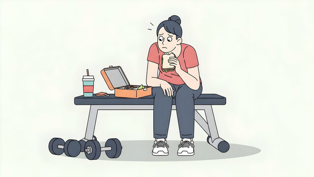 Person eating on bench press in gym