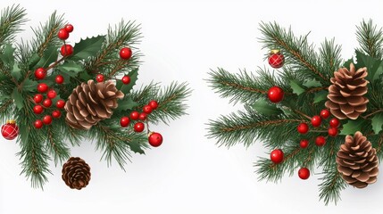Festive Christmas Garland with Evergreen Branches and Red Berries on Transparent Background