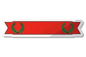 Red White Vintage Banner With Green Laurel Wreath Decorative Ribbon Illustration Celebration on transparent background