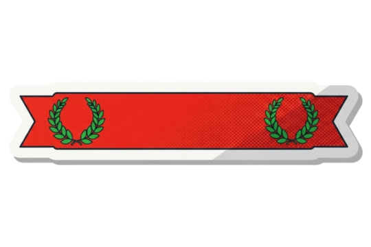 Red White Vintage Banner With Green Laurel Wreath Decorative Ribbon Illustration Celebration on transparent background