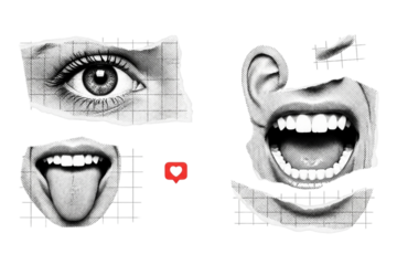 Visual Symphony of Senses Expression Art Eye Mouth Ear Grid Love A Digital Collage of Emotion on transparent background