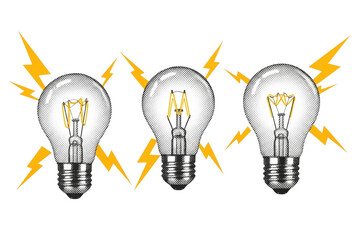 Lightbulb idea energy lightning illustration graphic black background electric power on transparent background