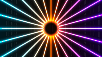 Neon light explosion design on a black background