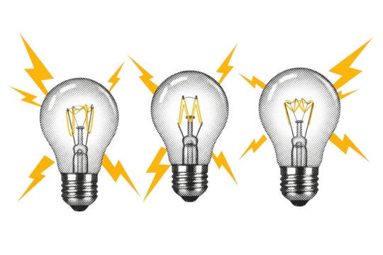 Lightbulb idea energy lightning illustration graphic black background electric power on transparent background