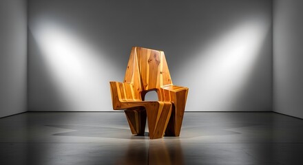 Geometric wooden chair spotlight studio background