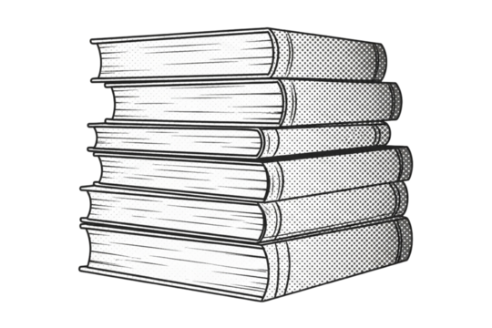 Stack of Comic Books Illustration Graphic Novel Halftone Style Pop Art Vintage Reading Library on transparent background