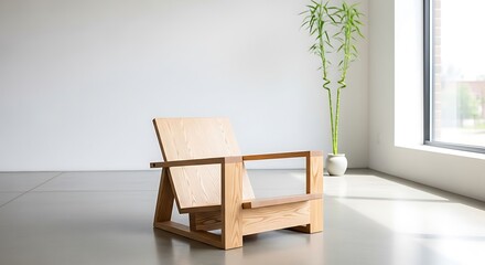 Minimalist wooden chair modern room bright plant