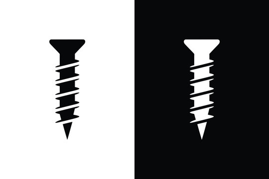 Wood screw icon set, Black and white silhouette design