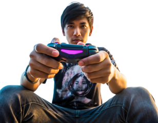 Gamer Boy Holding a Controller, Isolated for Esports, Youth Lifestyle, and Gaming-Themed Design Projects