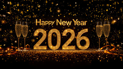 happy new year celebration illustration with festive decorations and lights