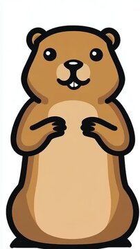 Cute Cartoon Groundhog Standing Upright on White Background.