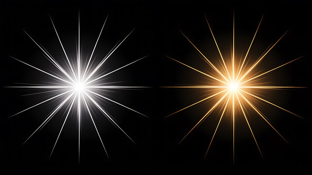 Two bright starbursts of light on a black background