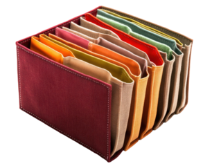 Colorful fabric file organizer on transparent background