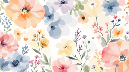 Seamless pink watercolor floral pattern with vintage spring flowers and leaf illustration texture