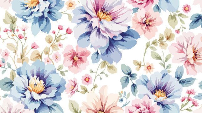 Seamless floral pattern background with spring flowers and leaves for nature inspired design and vector illustration