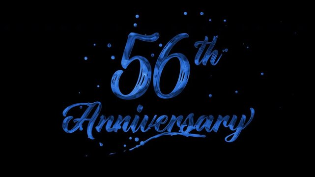 56th anniversary text animation in blue metallic effect. suitable for celebrating special occasions, invitations, anniversary cards and social media. Includes alpha channel for any background.
