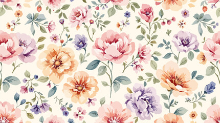 Floral watercolor background of border with abstract hanging flowers, buds, leaves on branches and flying butterfly. Floral design card in vintage style for wallpapers, invitation or greeting cards.