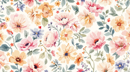 a floral pattern with many different flowers on a white background; with a blue and orange flower on the bottom, arts and crafts movement, a digital rendering