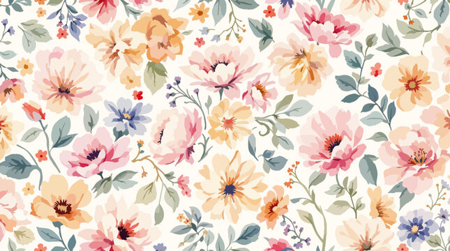 a floral pattern with many different flowers on a white background; with a blue and orange flower on the bottom, arts and crafts movement, a digital rendering