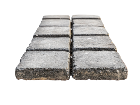 Row of gray paving stones on transparent background