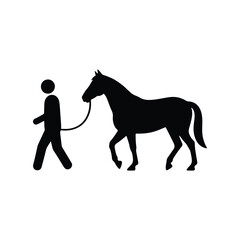 Person Leading a Horse Black Silhouette