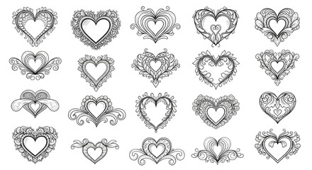 Collection of intricate heart designs for valentine s day or romantic occasions