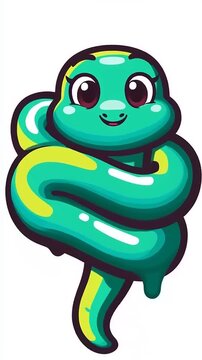 Cute Green Cartoon Snake Character Animation Loop.