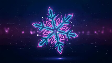 Futuristic neon snowflake shimmering and sparkling with purple glitter particles. Christmas holiday and winter season background with abstract digital design. - Powered by Adobe