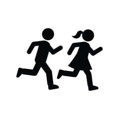 Two Children Playing or Running Silhouette