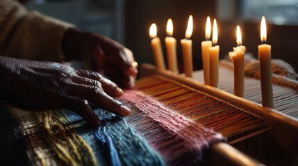 Creating colorful textiles by candlelight: traditional weaving craft