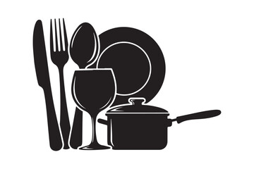 Silhouette of kitchenware and dining utensils