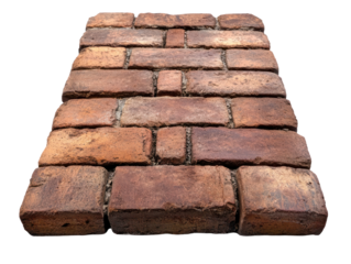 Old rustic brick pavement path isolated