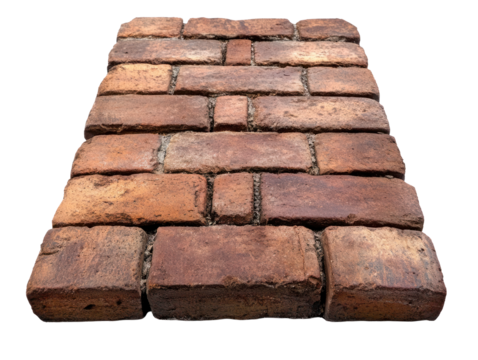 Old rustic brick pavement path isolated