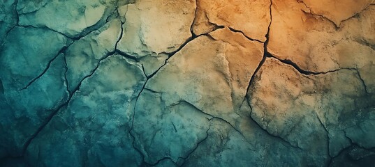 Naklejka premium Abstract cracked surface with color gradient from blue to orange and visible dark lines texture