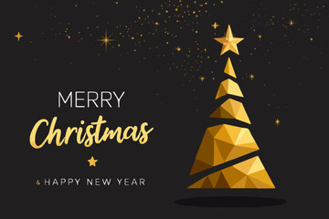 Vector illustration of a festive New Year card featuring a decorated Christmas tree with stars and snowflakes, perfect for holiday greetings