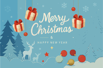 Merry Christmas and Happy New Year vector card background with vintage winter holiday snowflake and decoration design