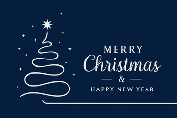 Merry Christmas celebration card vector illustration with snow and stars decoration