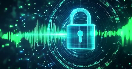 Digital padlock with sound wave representing cybersecurity and data protection 4k video - Powered by Adobe