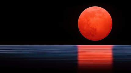 Crimson celestial orb reflected in still water.