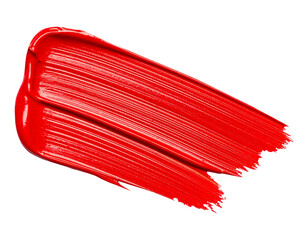 textured abstract red color paint stroke isolated on transparent background, png