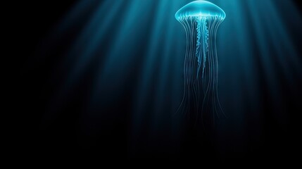 Radiant jellyfish illuminated in deep ocean depths.