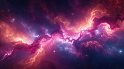 Obraz premium A vibrant nebula in deep space with a starfield background. Luminous cosmic clouds of interstellar gas and dust. Abstract astronomy and universe wallpaper