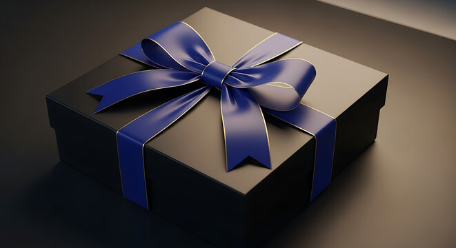 Elegant gift box with blue ribbon for corporate gifting, holiday promotions, and special events, creating a sense of luxury and exclusivity, marketing use