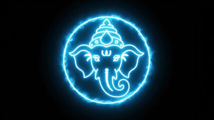 Neon glowing tribute to Lord Ganesha with animated symbols and divine motifs