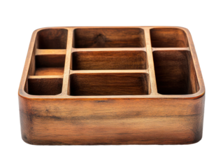 Empty wooden compartment organizer isolated
