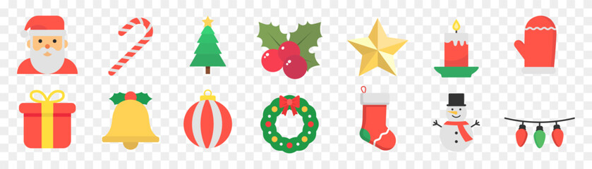 christmas flat color icon set
