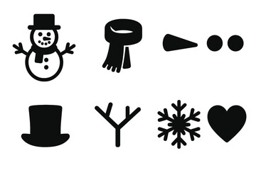 Fototapeta premium Frosty Snowman Icons. Frosty Snowman. Filled icon set of Frosty Snowman: snowman, scarf, carrot nose, coal