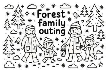 Forest Family Outing. Forest family outing. Hand-drawn doodle illustration of Forest family outing. Family,