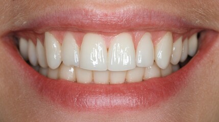 A person showcases a cheerful smile with perfectly aligned, white teeth and healthy gums. Bright lighting highlights the dental care, promoting confidence and positivity.